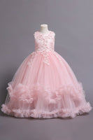 Laden Sie das Bild in den Galerie-Viewer, Blaue Mädchenkleider aus Tüll mit Perlen und Applikationen