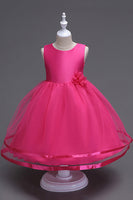 Laden Sie das Bild in den Galerie-Viewer, U-Boot-Ausschnitt Tüll Weiße Mädchen Kleider mit Schleife