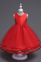 Laden Sie das Bild in den Galerie-Viewer, U-Boot-Ausschnitt Tüll Weiße Mädchen Kleider mit Schleife