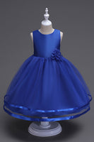 Laden Sie das Bild in den Galerie-Viewer, U-Boot-Ausschnitt Tüll Weiße Mädchen Kleider mit Schleife