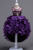 Laden Sie das Bild in den Galerie-Viewer, Hohe niedrige Rundhalsausschnitt ärmellose lila Mädchen Partykleider