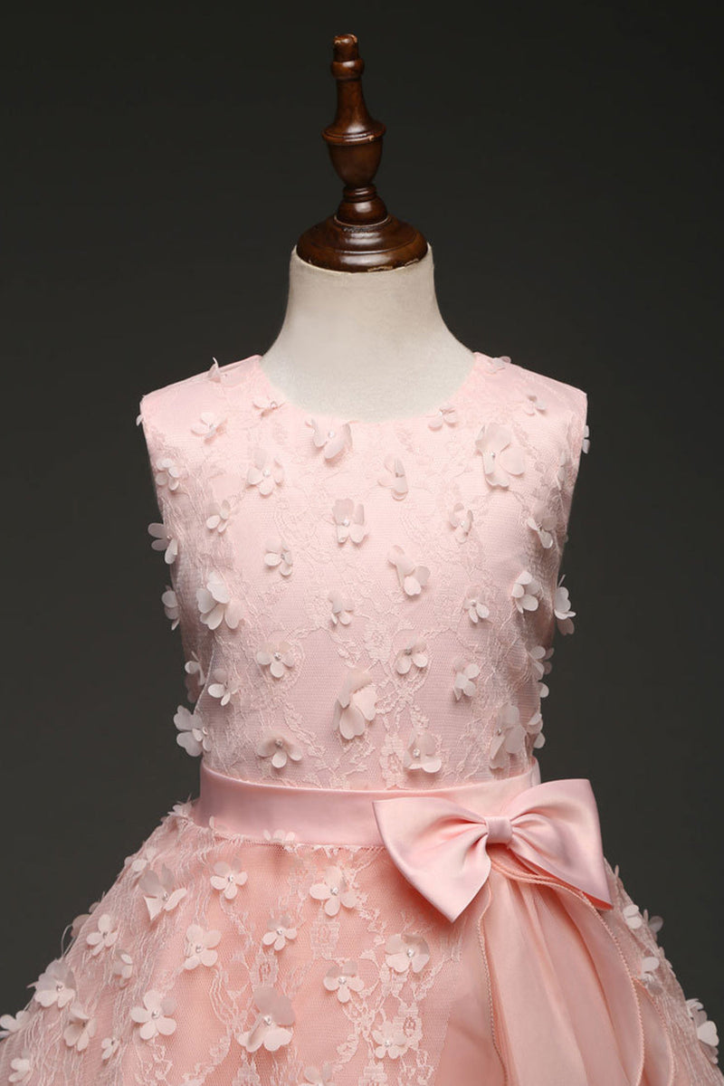 Laden Sie das Bild in den Galerie-Viewer, U-Boot-Ausschnitt ärmellose rosa Mädchen Kleider mit Schleife