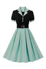 Laden Sie das Bild in den Galerie-Viewer, Grünes kurzärmeliges Polka Dots 1950er Jahre Kleid mit Gürtel