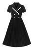Laden Sie das Bild in den Galerie-Viewer, Schwarzes Kleid aus den 1950er Jahren mit V-Ausschnitt und kurzen Ärmeln