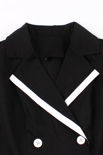 Schwarzes Kleid aus den 1950er Jahren mit V-Ausschnitt und kurzen Ärmeln