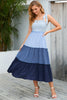 Laden Sie das Bild in den Galerie-Viewer, Blaues Midi Sommerkleid in A-Linie mit Plisseefalten