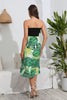 Laden Sie das Bild in den Galerie-Viewer, Bedrucktes trägerloses grünes Sommerkleid mit Schlitz