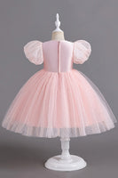 Laden Sie das Bild in den Galerie-Viewer, Blaue Rundhals Puffärmel Mädchen Kleider