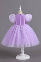 Laden Sie das Bild in den Galerie-Viewer, Blaue Rundhals Puffärmel Mädchen Kleider