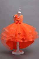 Laden Sie das Bild in den Galerie-Viewer, Rosa Hohe Niedrige Applikationen Glitzernde Mädchen Kleider