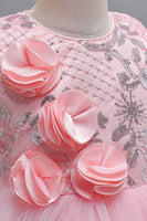 Laden Sie das Bild in den Galerie-Viewer, Rosa Hohe Niedrige Applikationen Glitzernde Mädchen Kleider