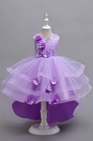 Laden Sie das Bild in den Galerie-Viewer, Rosa Hohe Niedrige Applikationen Glitzernde Mädchen Kleider