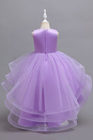 Laden Sie das Bild in den Galerie-Viewer, Rosa Hohe Niedrige Applikationen Glitzernde Mädchen Kleider