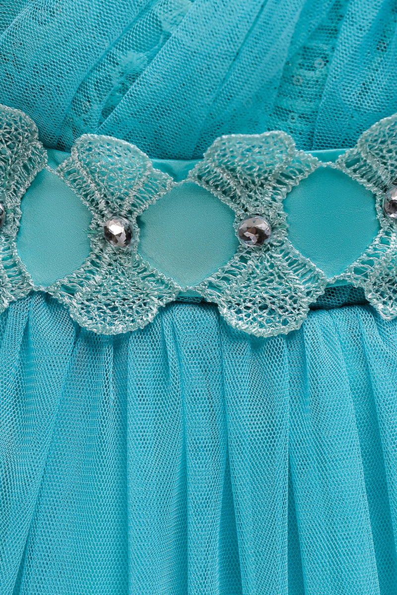 Laden Sie das Bild in den Galerie-Viewer, Blaue A-Linie Bowknot Mädchen Partykleider mit 3D-Blumen