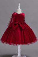 Laden Sie das Bild in den Galerie-Viewer, Blaue A-Linie Bowknot Mädchen Partykleider mit 3D-Blumen