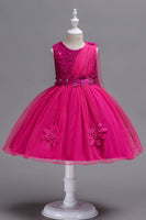 Laden Sie das Bild in den Galerie-Viewer, Blaue A-Linie Bowknot Mädchen Partykleider mit 3D-Blumen