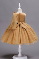 Laden Sie das Bild in den Galerie-Viewer, Blaue A-Linie Bowknot Mädchen Partykleider mit 3D-Blumen