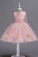 Laden Sie das Bild in den Galerie-Viewer, Blaue A-Linie Bowknot Mädchen Partykleider mit 3D-Blumen