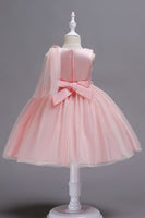 Laden Sie das Bild in den Galerie-Viewer, Blaue A-Linie Bowknot Mädchen Partykleider mit 3D-Blumen