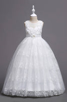 Laden Sie das Bild in den Galerie-Viewer, Rosa Mädchen mit Rundhalsausschnitt und 3D-Blumen