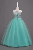 Laden Sie das Bild in den Galerie-Viewer, Lila A-Linie Tüll Mädchen Kleider mit Spitze