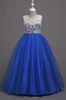 Laden Sie das Bild in den Galerie-Viewer, Lila A-Linie Tüll Mädchen Kleider mit Spitze