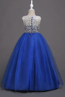 Laden Sie das Bild in den Galerie-Viewer, Lila A-Linie Tüll Mädchen Kleider mit Spitze