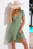Laden Sie das Bild in den Galerie-Viewer, A-Linie V-Ausschnitt Grünes Sommerkleid mit kurzen Ärmeln