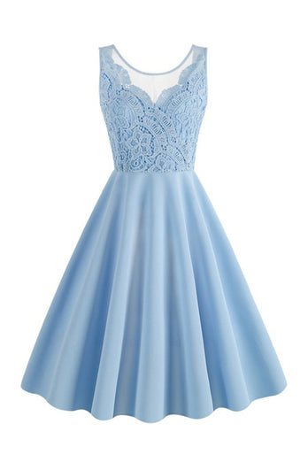 Seeblaues ärmelloses Kleid mit V-Ausschnitt aus den 1950er Jahren