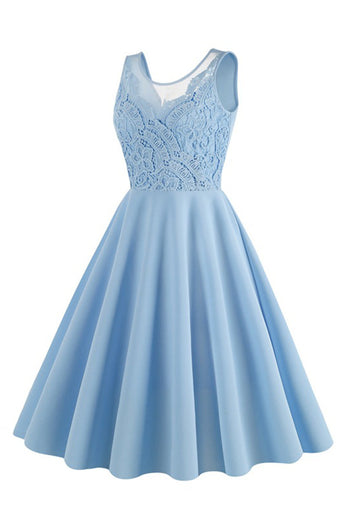 Seeblaues ärmelloses Kleid mit V-Ausschnitt aus den 1950er Jahren