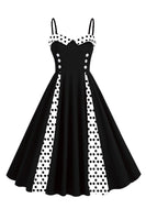 Laden Sie das Bild in den Galerie-Viewer, Hellblaues Polka Dots Spaghettiträger 1950er Jahre Kleid