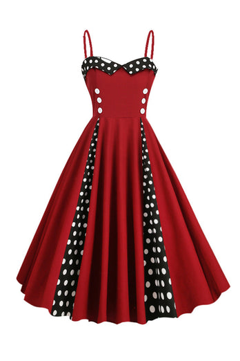 Hellblaues Polka Dots Spaghettiträger 1950er Jahre Kleid
