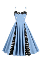 Laden Sie das Bild in den Galerie-Viewer, Hellblaues Polka Dots Spaghettiträger 1950er Jahre Kleid