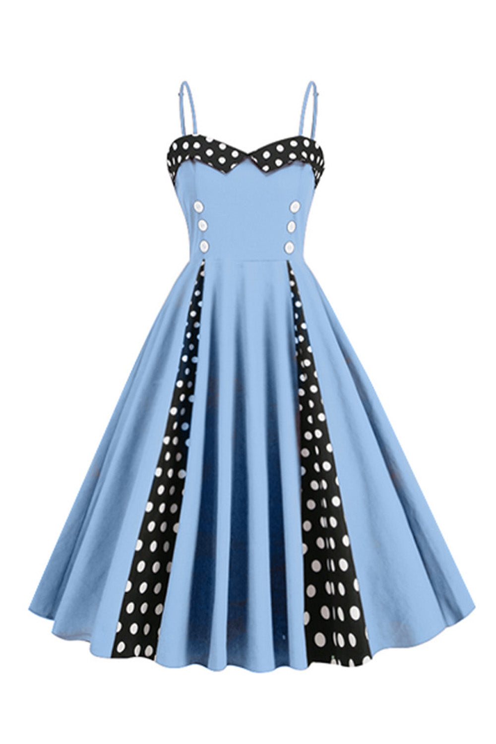 Hellblaues Polka Dots Spaghettiträger 1950er Jahre Kleid