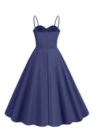 Laden Sie das Bild in den Galerie-Viewer, Hellblaues Polka Dots Spaghettiträger 1950er Jahre Kleid