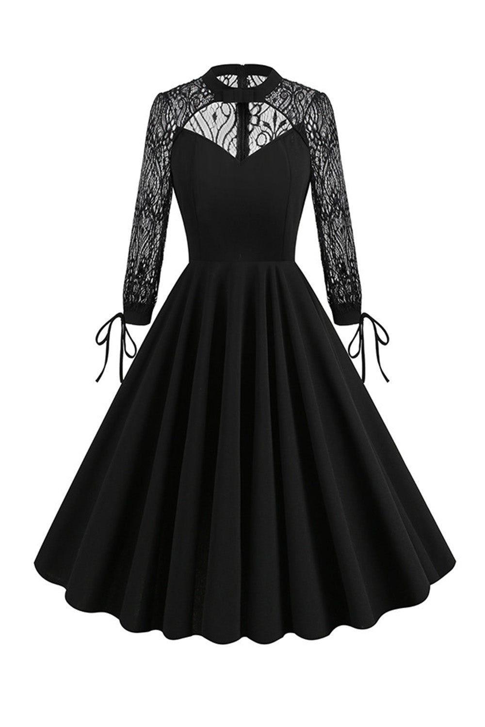 Schwarzes langärmeliges Spitze Vintage Kleid