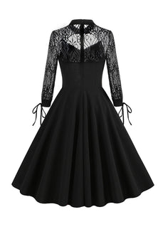 Schwarzes langärmeliges Spitze Vintage Kleid