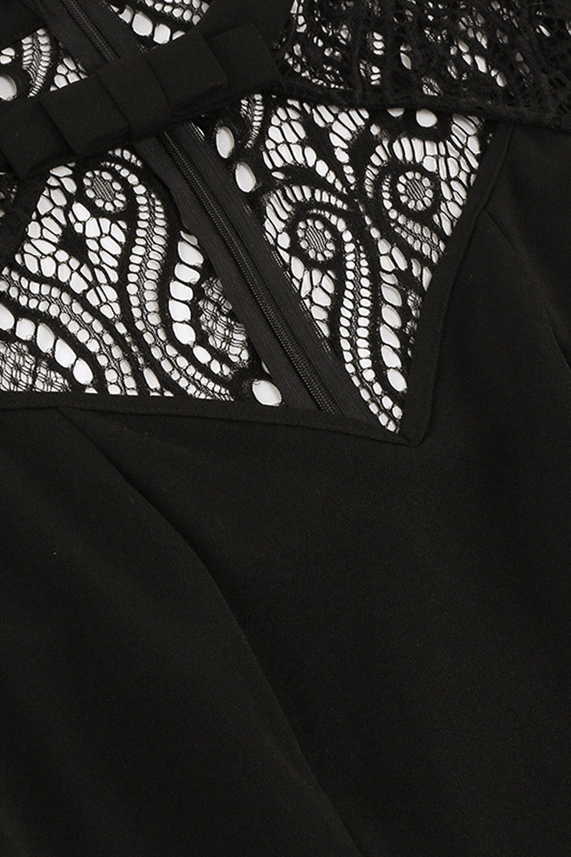 Laden Sie das Bild in den Galerie-Viewer, Schwarzes langärmeliges Spitze Vintage Kleid