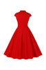 Laden Sie das Bild in den Galerie-Viewer, Rotes Kleid aus den 1950er Jahren mit V-Ausschnitt und kurzen Ärmeln