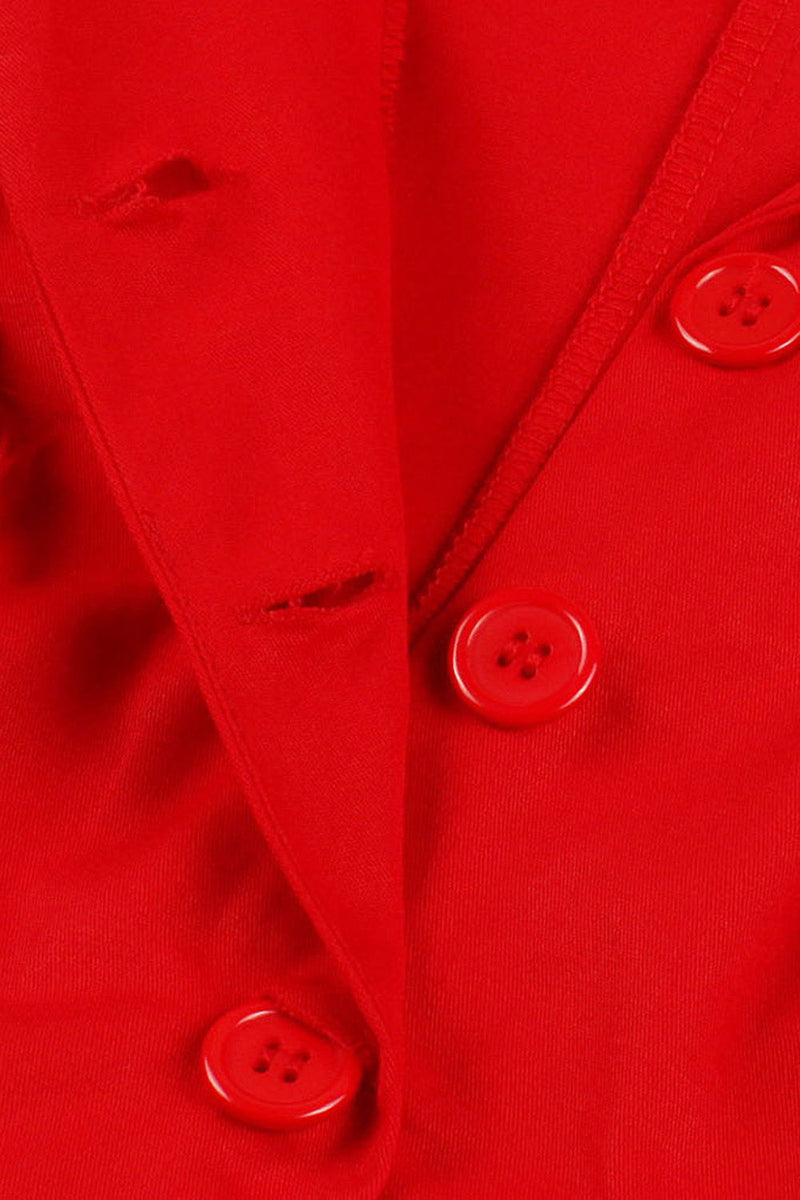 Laden Sie das Bild in den Galerie-Viewer, Rotes Kleid aus den 1950er Jahren mit V-Ausschnitt und kurzen Ärmeln
