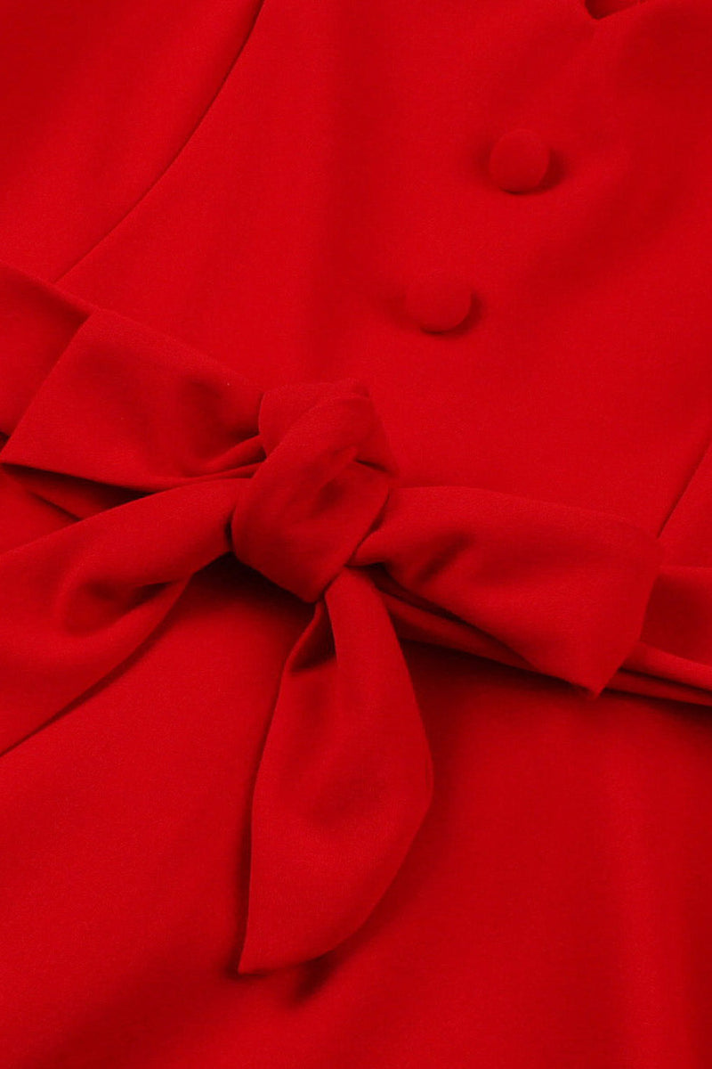 Laden Sie das Bild in den Galerie-Viewer, Rotes V-Ausschnitt Retro Rockabilly Kleid mit kurzen Ärmeln