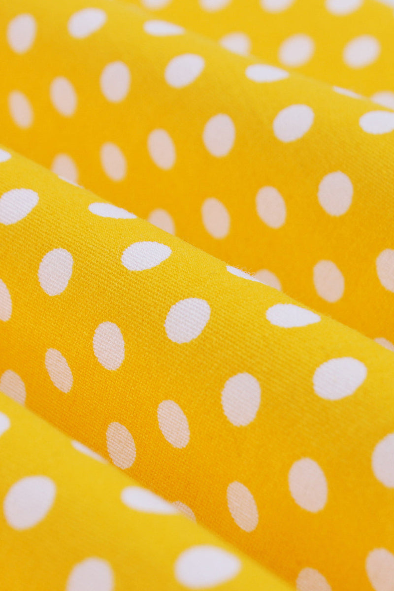 Laden Sie das Bild in den Galerie-Viewer, Gelbes Polka Dots ärmellose Spaghettiträger Vintage Kleid