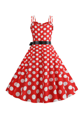 Rosa Polka Dots Spaghettiträger 1950er Jahre Kleid mit Schleife