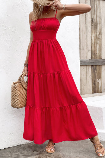 Rotes Sommerkleid mit offenem Rücken und Spaghettiträgern
