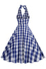 Laden Sie das Bild in den Galerie-Viewer, Rosa Neckholder Karo ärmelloses Kleid aus den 1950er Jahren mit Gürtel