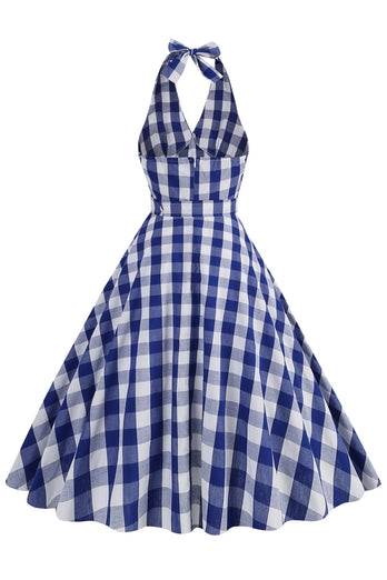 Rosa Neckholder Karo ärmelloses Kleid aus den 1950er Jahren mit Gürtel