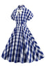Laden Sie das Bild in den Galerie-Viewer, Rosa kariertes Bowknot Kleid aus den 1950er Jahren mit kurzen Ärmeln