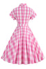 Laden Sie das Bild in den Galerie-Viewer, Rosa kariertes Bowknot Kleid aus den 1950er Jahren mit kurzen Ärmeln