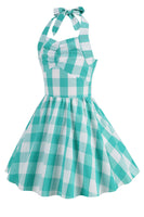 Laden Sie das Bild in den Galerie-Viewer, Neckholder karierte ärmellose rosa Vintage Mädchen Kleider