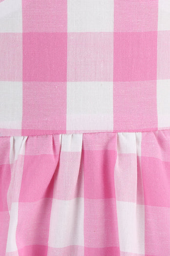 Neckholder karierte ärmellose rosa Vintage Mädchen Kleider